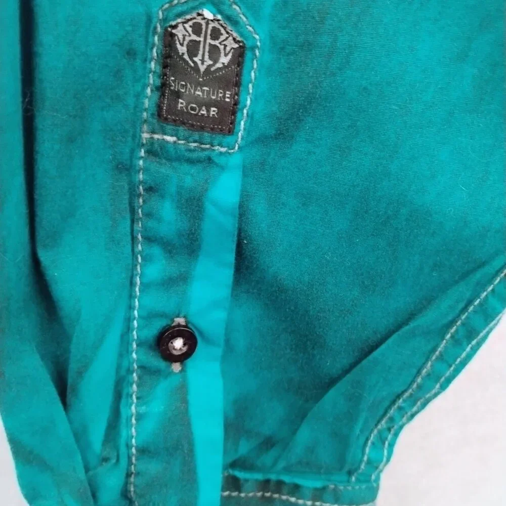 Roar Teal Embroidered Western Men's Shirt Size Medium - Picture 4 of 9